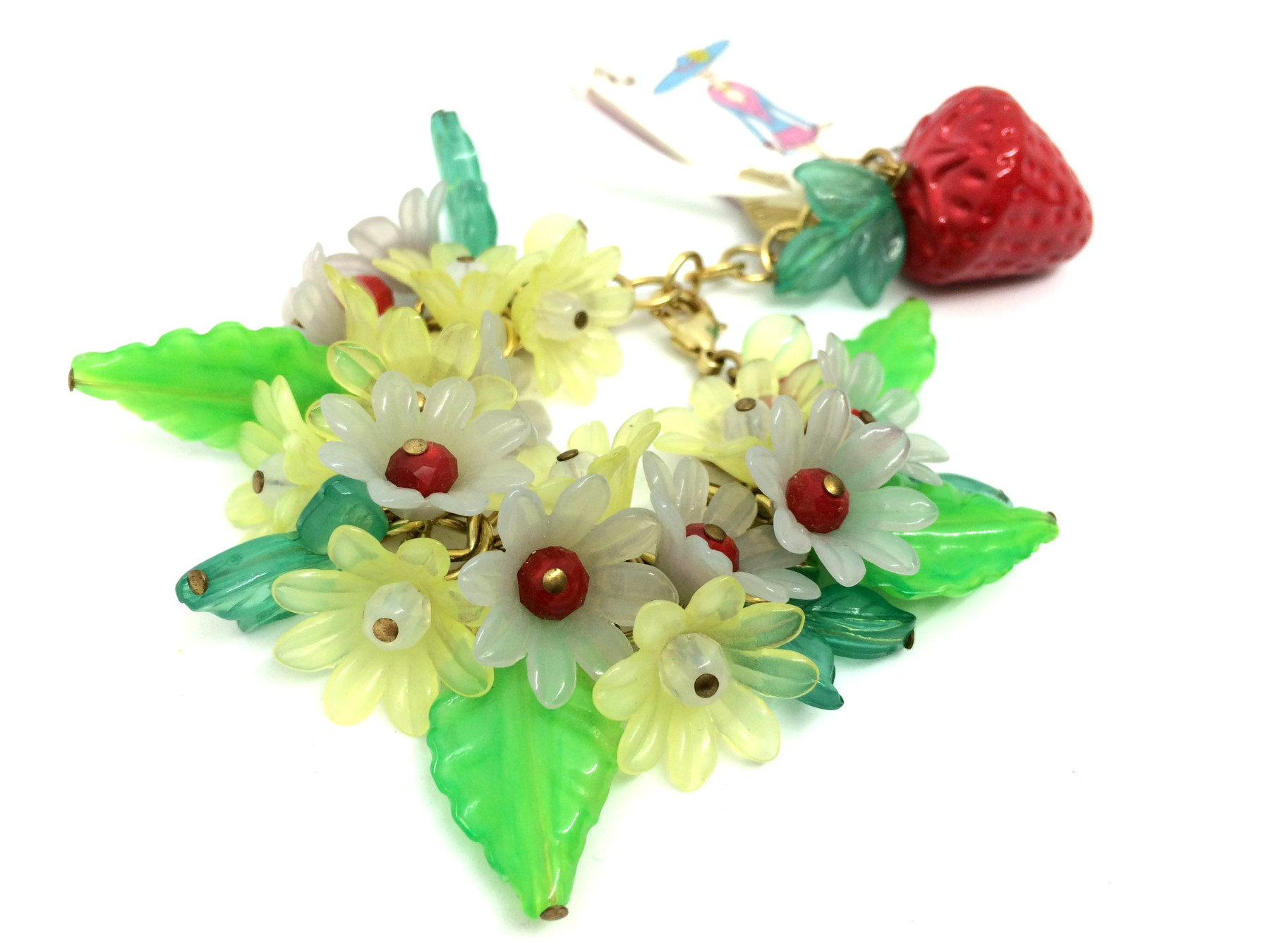 BRACCIALE SEMI-RIGIDO floreale con  FRAGOLA IN RESINA art. B000021
