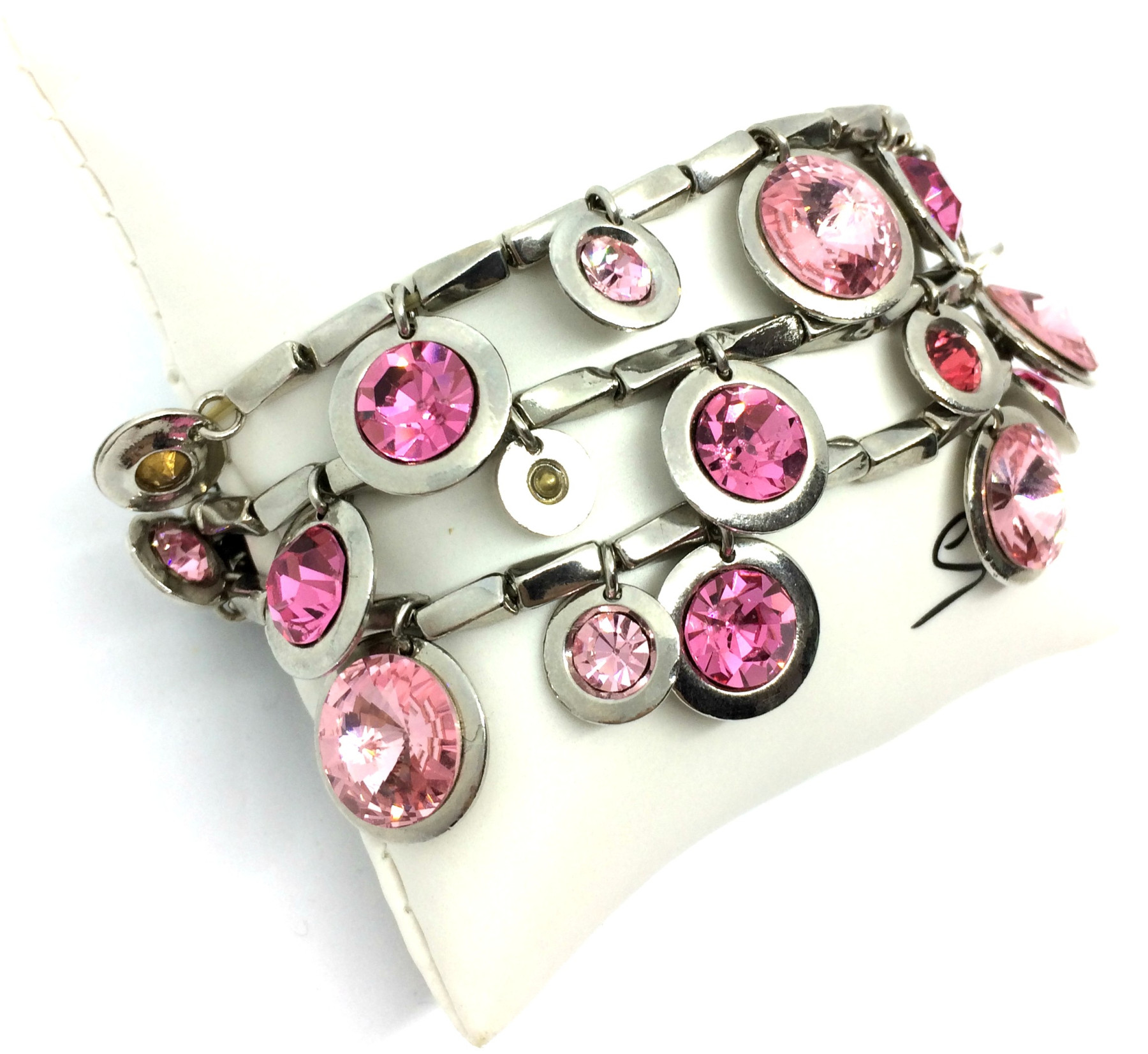 Bracciale elastico a 3 fili con medaglioni  fuchsia e rosa art. 750216b