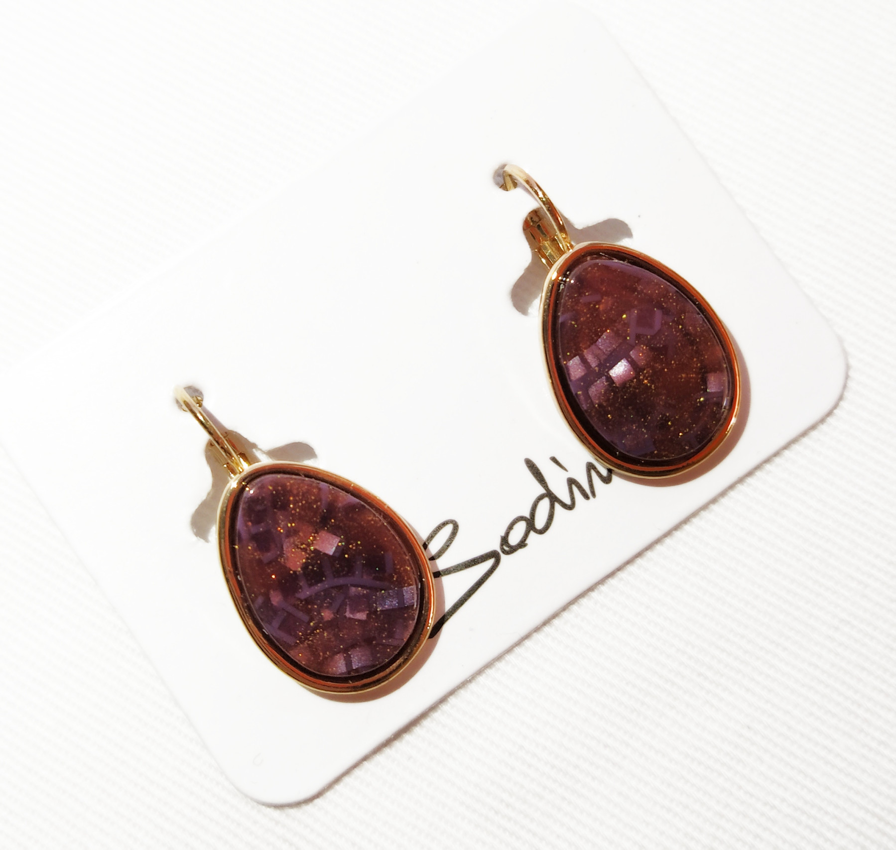 ORECCHINO A BOCCOLA bordeaux CON GLITTER 