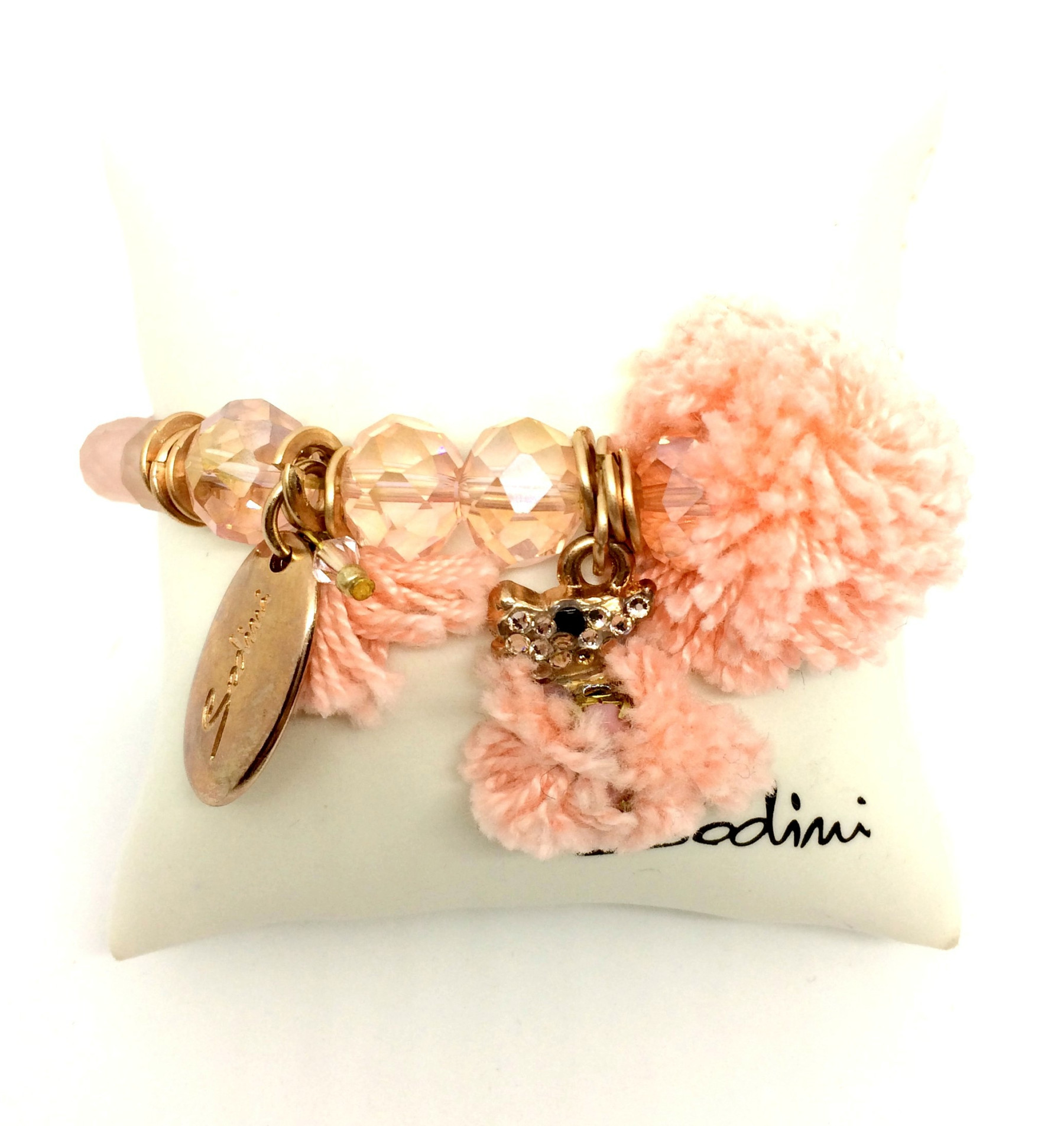 bracciale elastico rosa con pon-pon e charm art. 531504X