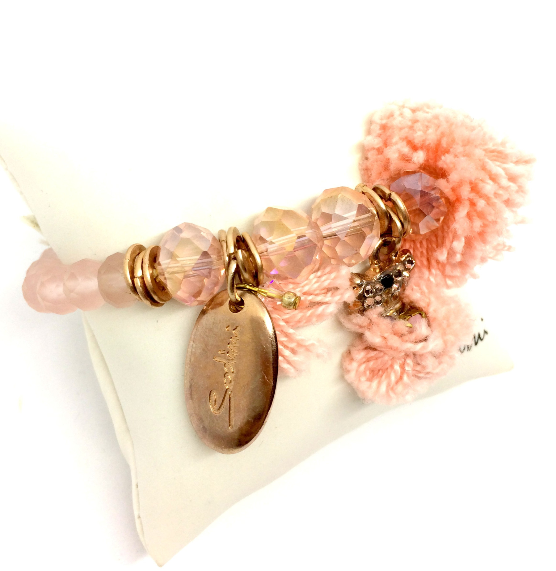 bracciale elastico rosa con pon-pon e charm art. 531504X