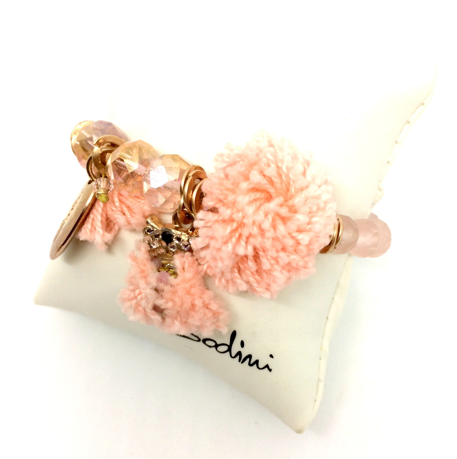 bracciale elastico rosa con pon-pon e charm art. 531504X