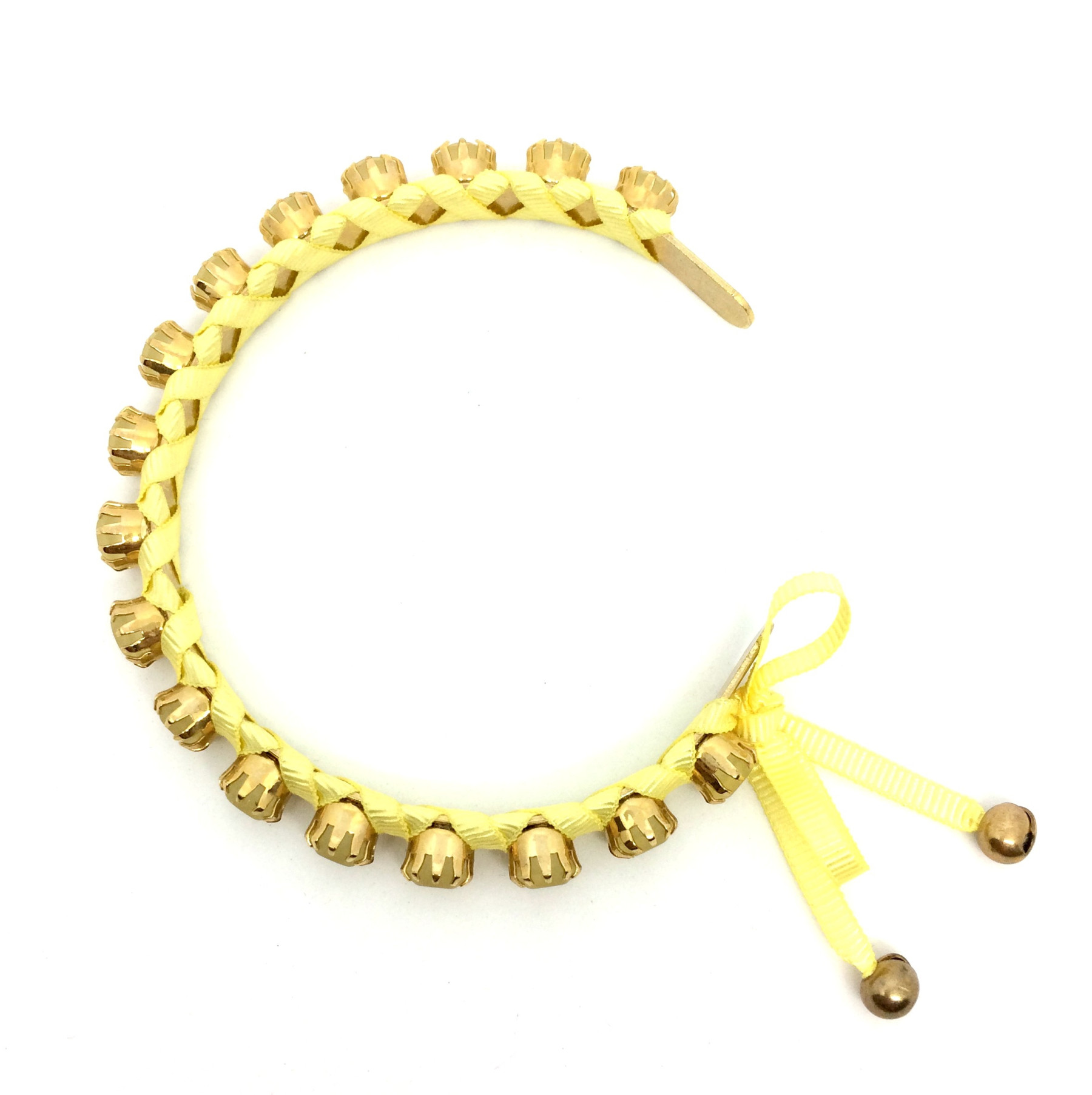 bracciale rigido regolabile con cristalli opachi e nastro gialli art. B000081