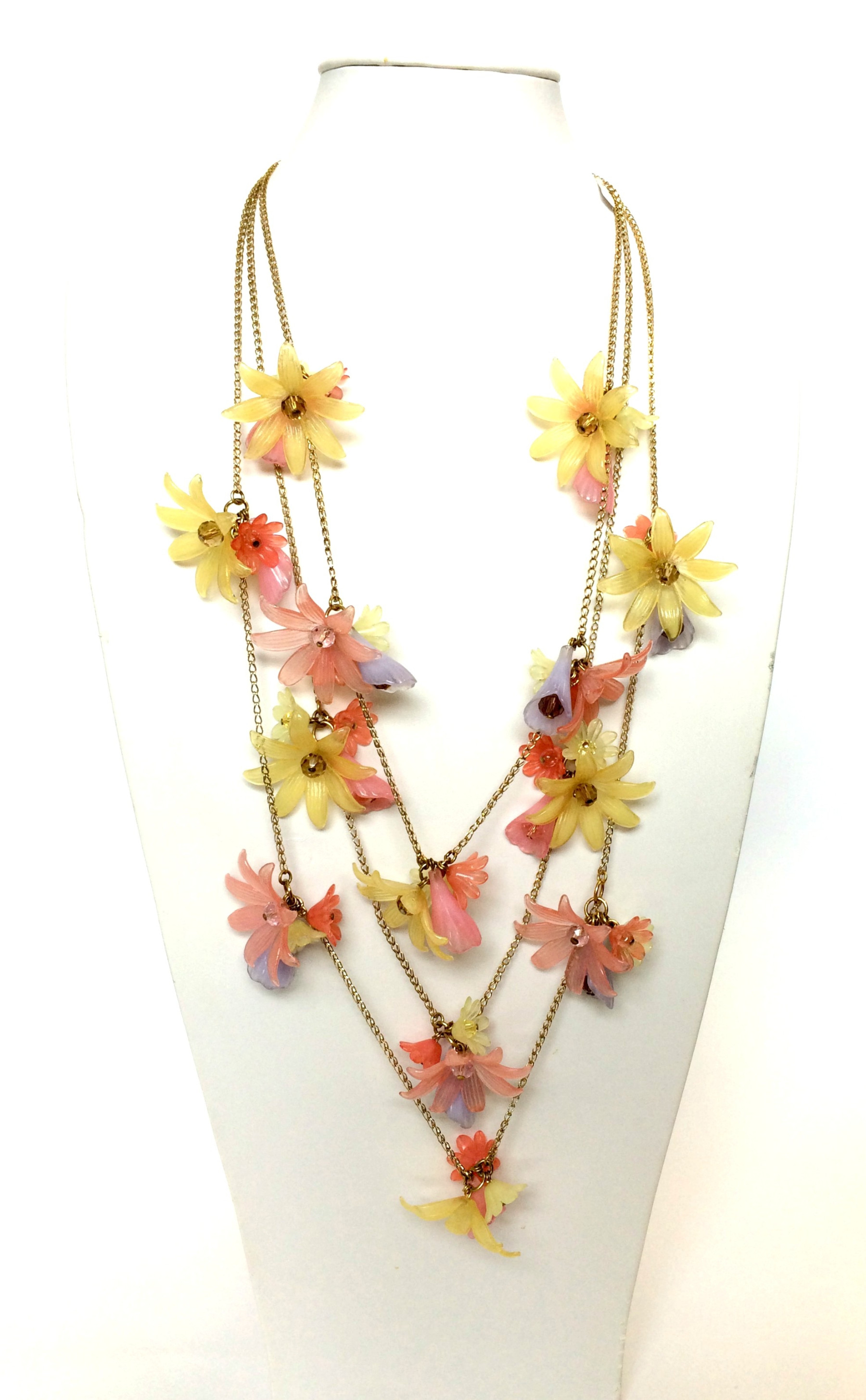 collana lunga multifilo con fiori in resina multicolor art. B000092
