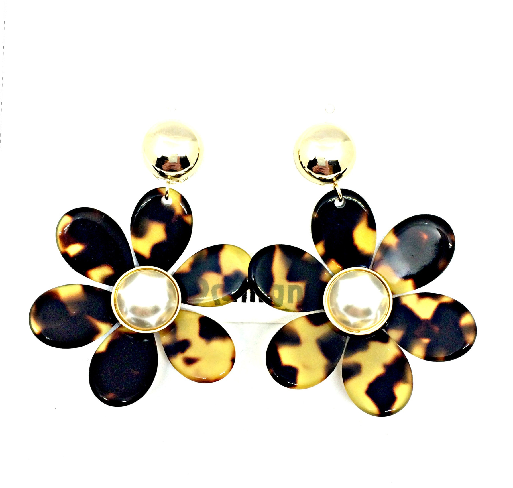 orecchino a clip dorato con fiore in resina tartarugata art. B00020