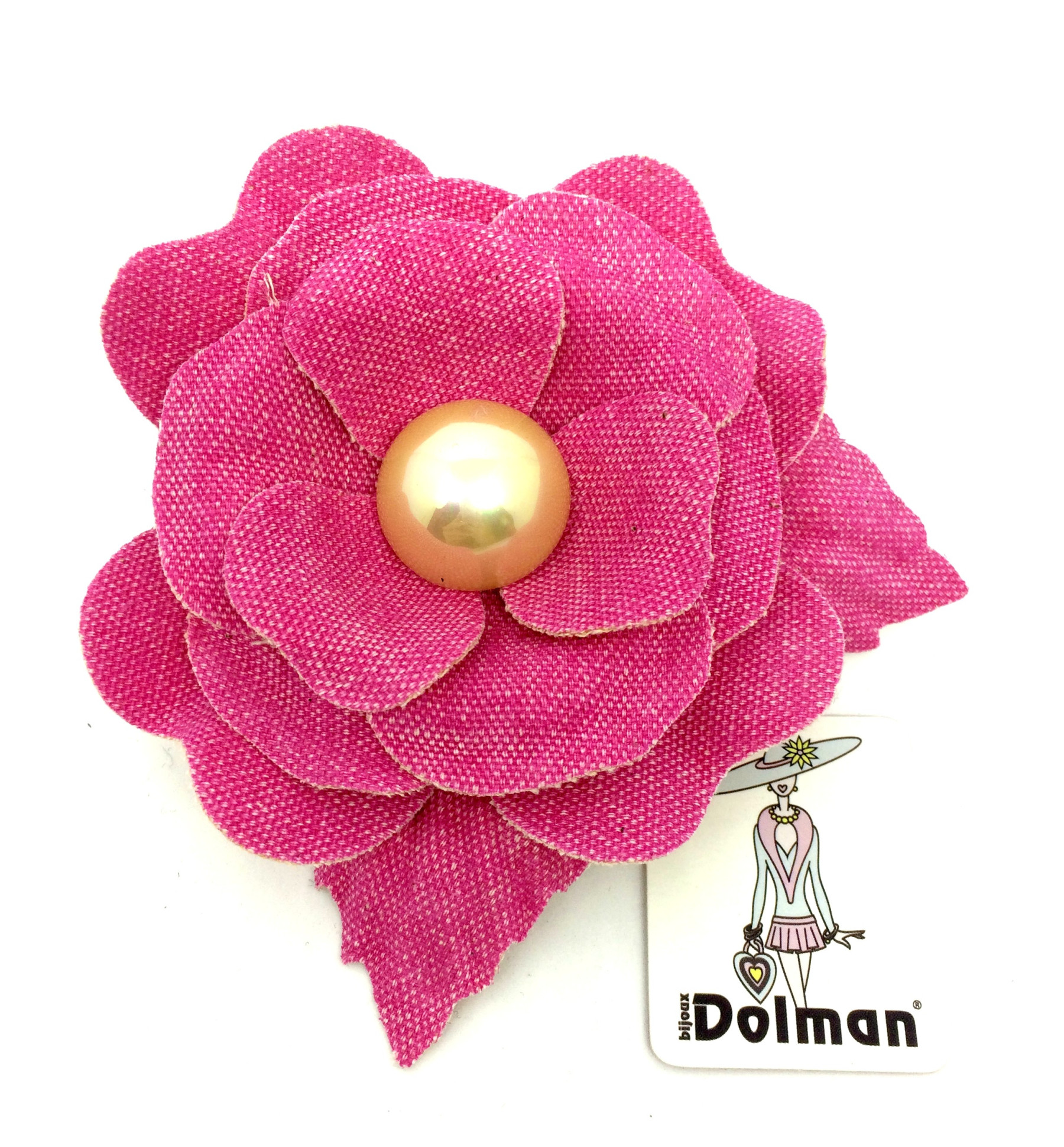 spilla dorata con fiore in tessuto fuchsia art. B000214