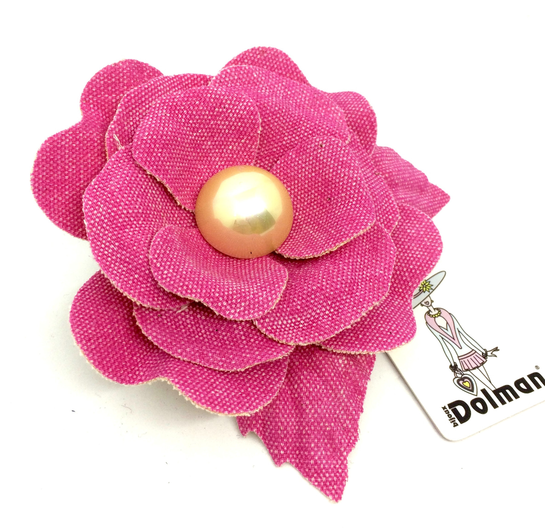 spilla dorata con fiore in tessuto fuchsia art. B000214