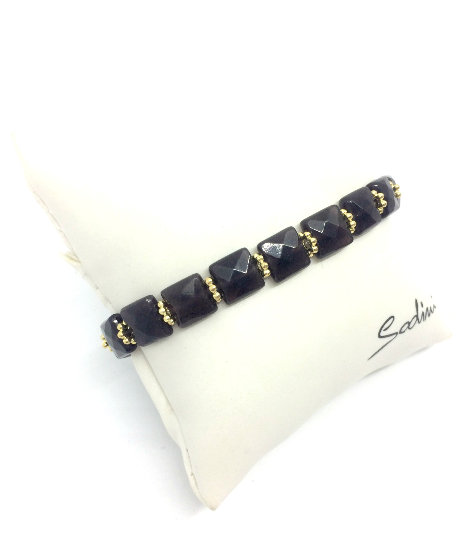 bracciale elastico di perline quadrate marroni art. 930023C