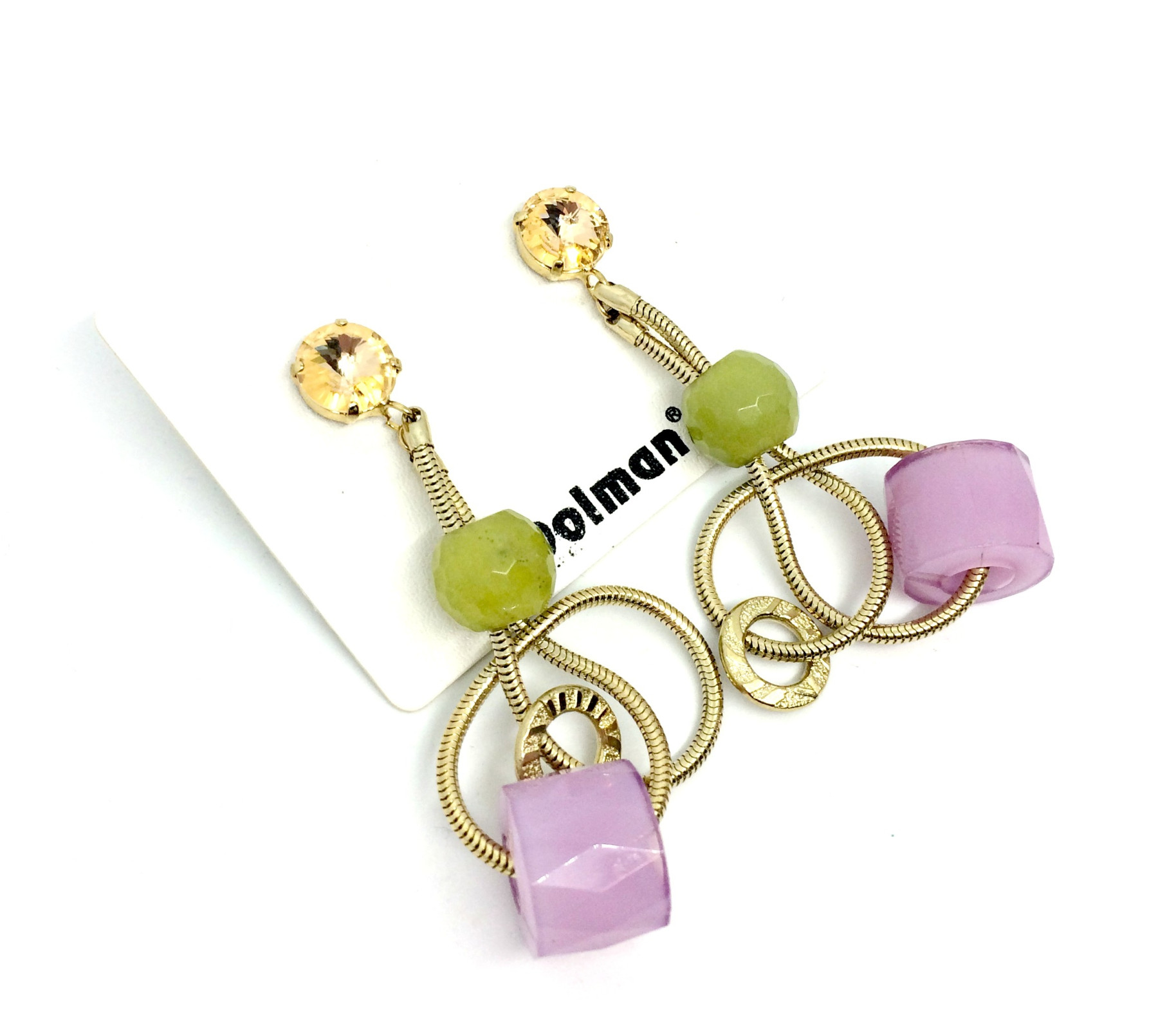 ORECCHINO A PERNO CON INTRECCIO METALLICO E RESINA MULTICOLR art. 31338P