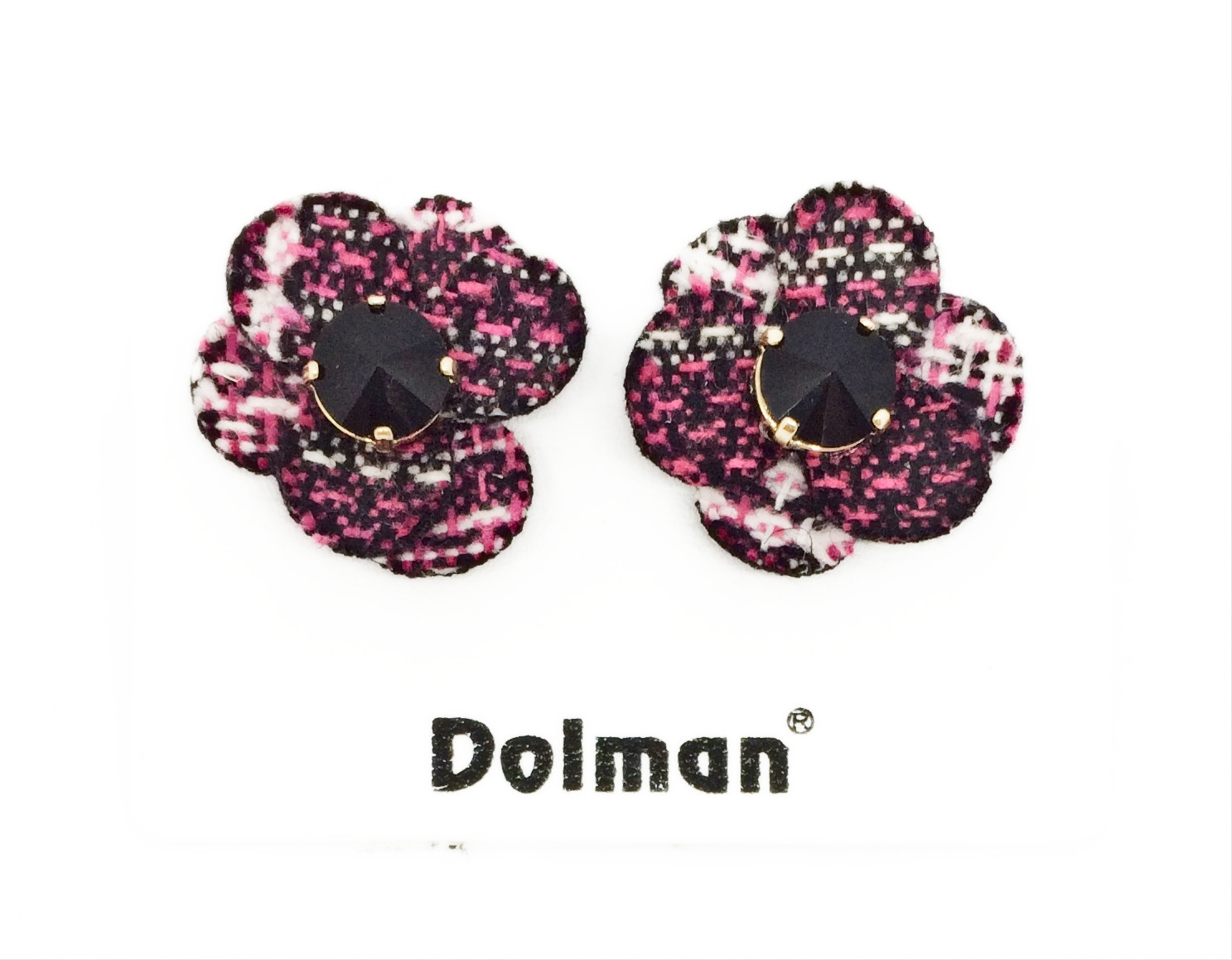 Orecchino a clip con margherita bianco,nero e FUCHSIA art. B000259