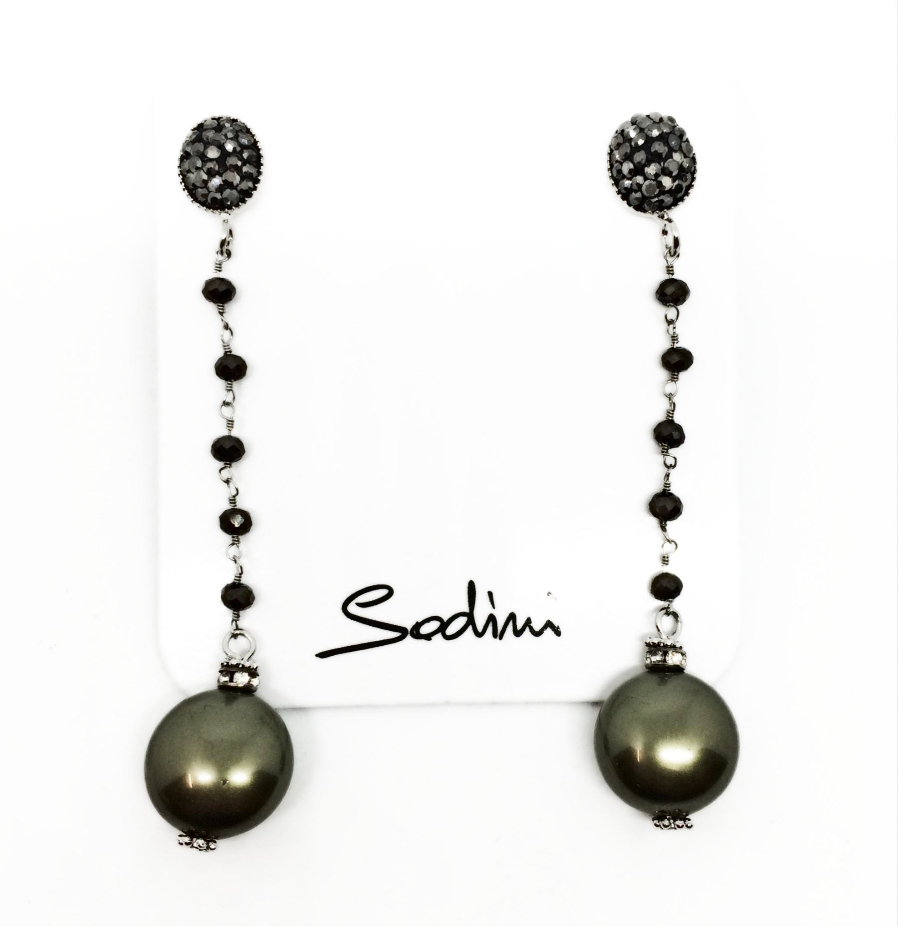 ORECCHINO A PERNO CON STRASS E perla schiacciata viola ART. 930169DS