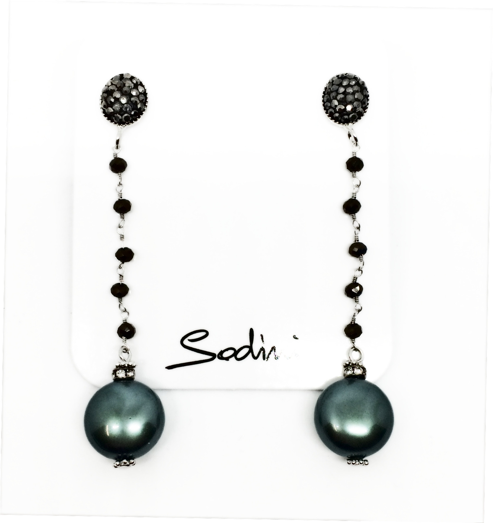 ORECCHINO A PERNO CON STRASS E perla schiacciata verde ART. 930169H