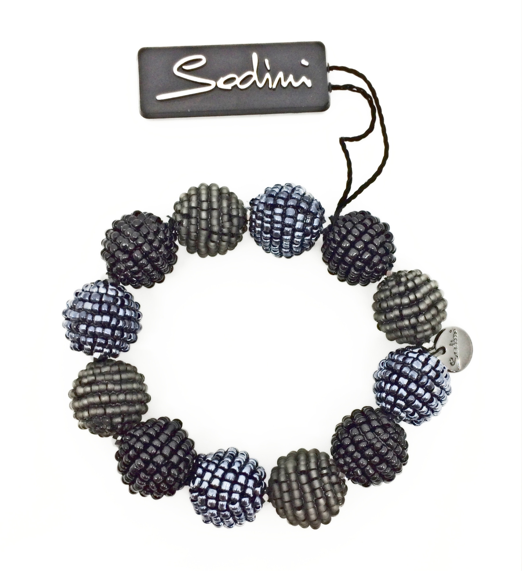 Bracciale elastico di sfere con perle nere e grigie art. 861253P