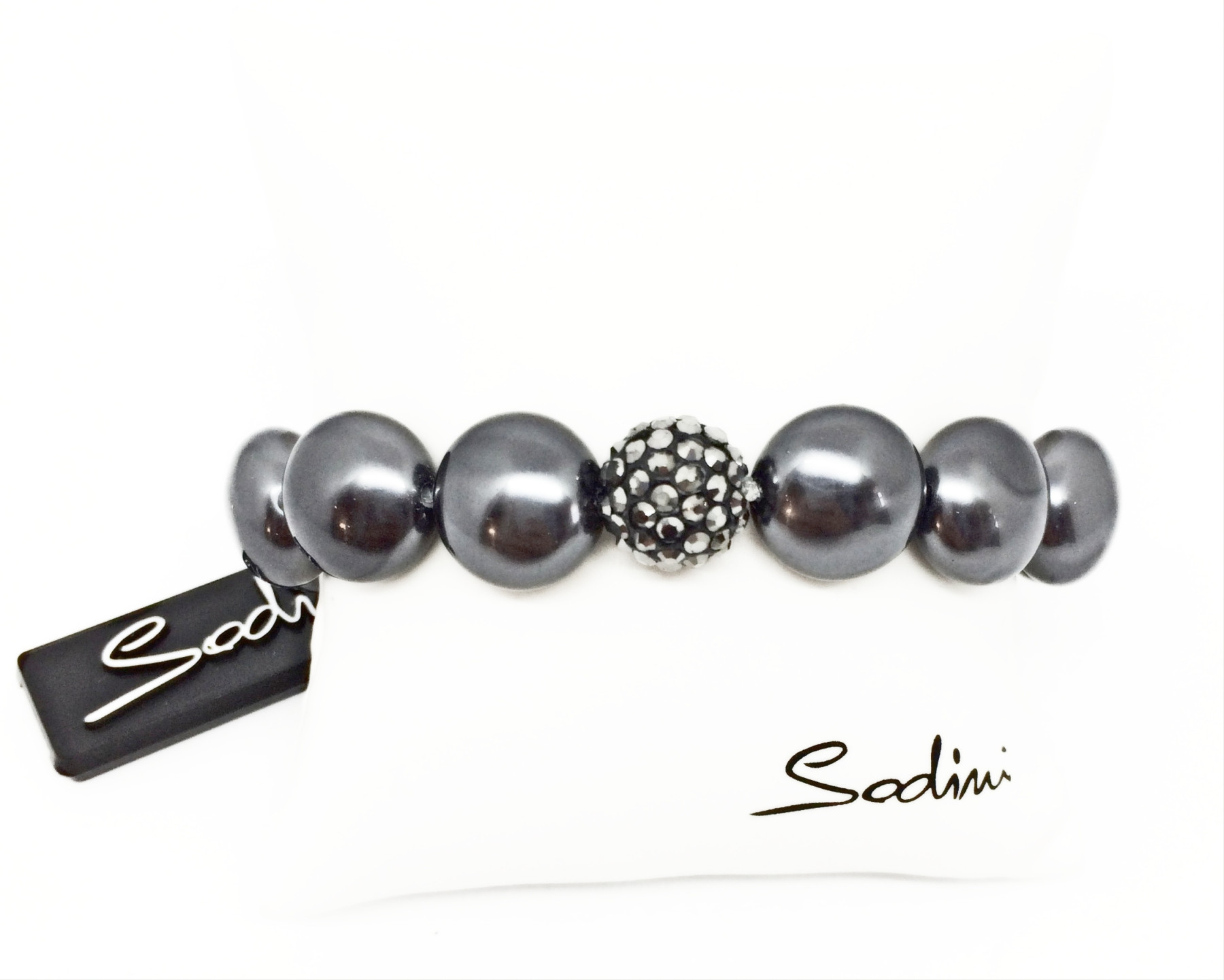 bracciale elastico di perle grigie schiacciate e strass grigi art. 930161C
