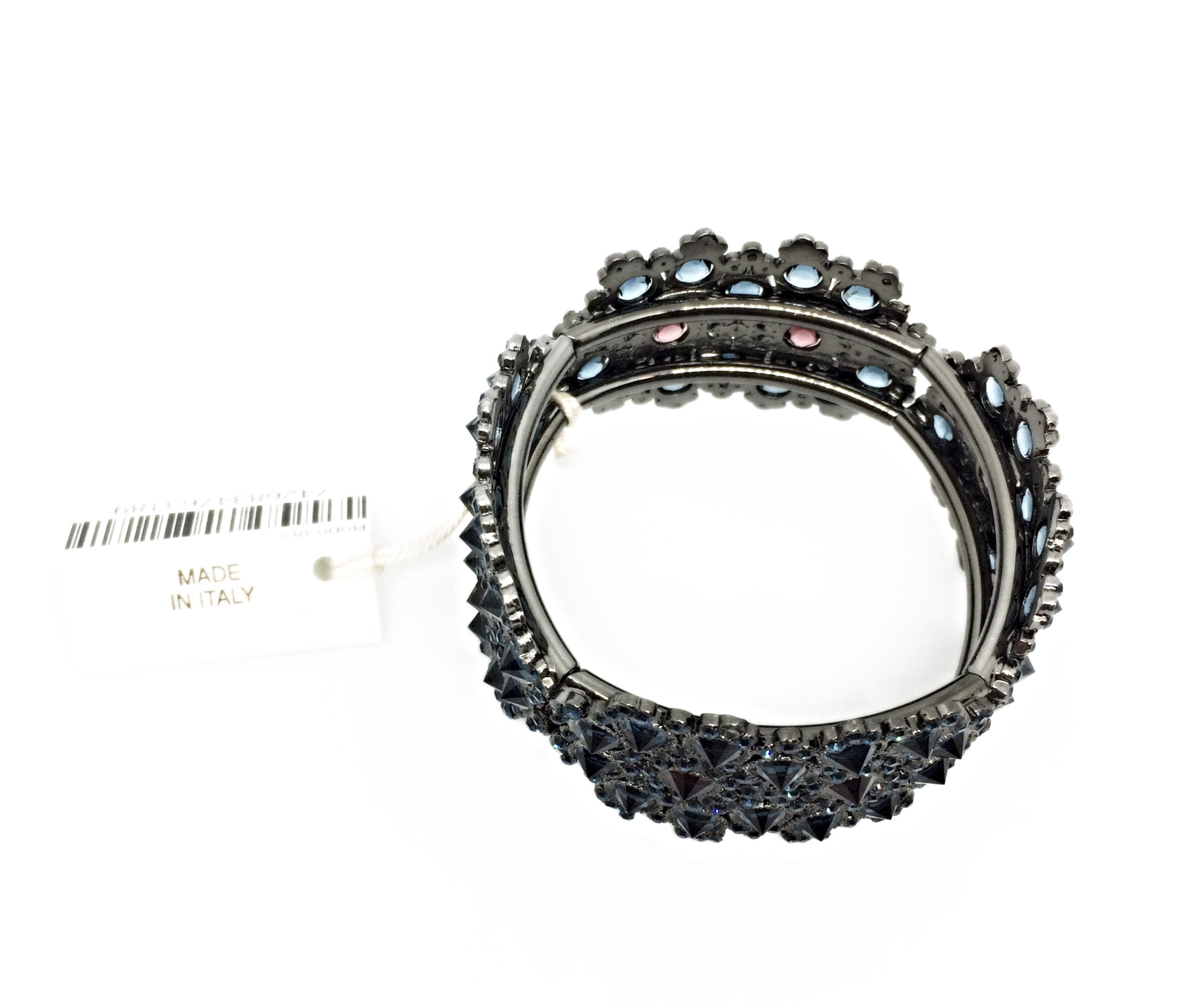 Bracciale elastico semi-rigido ricco con cristalli blu e bordeaux art. B000383