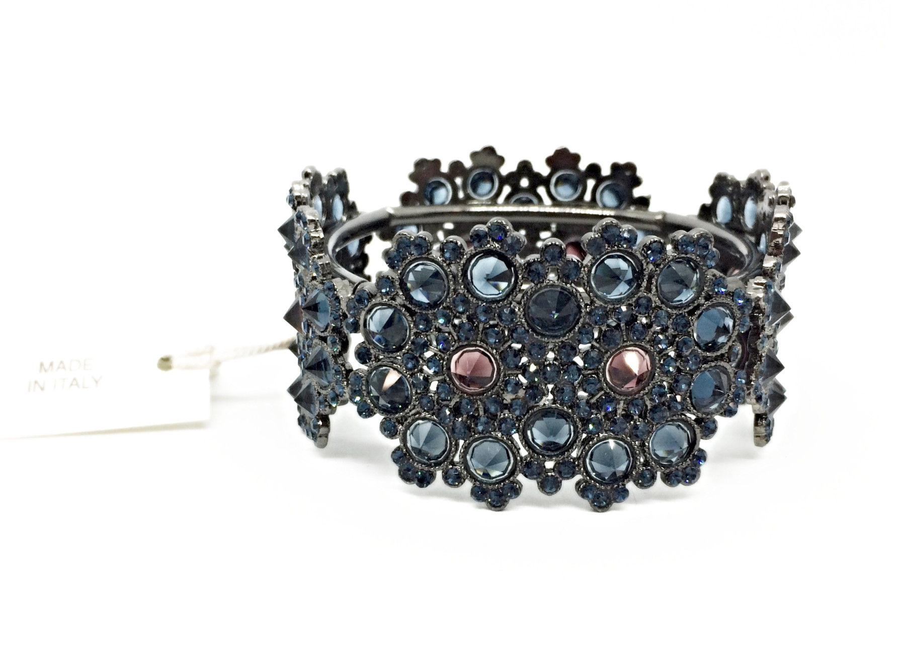 Bracciale elastico semi-rigido ricco con cristalli blu e bordeaux art. B000383