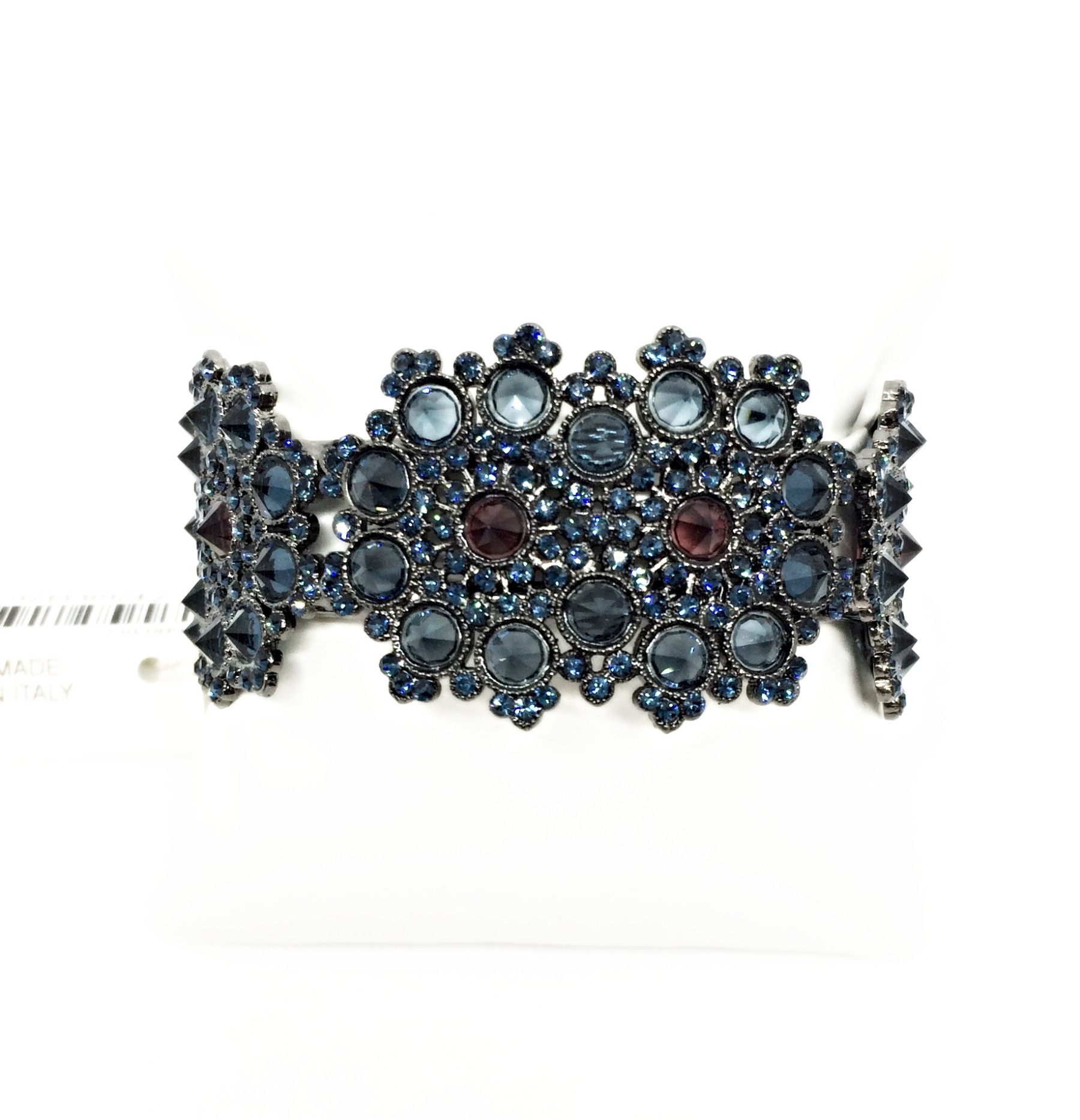 Bracciale elastico semi-rigido ricco con cristalli blu e bordeaux art. B000383