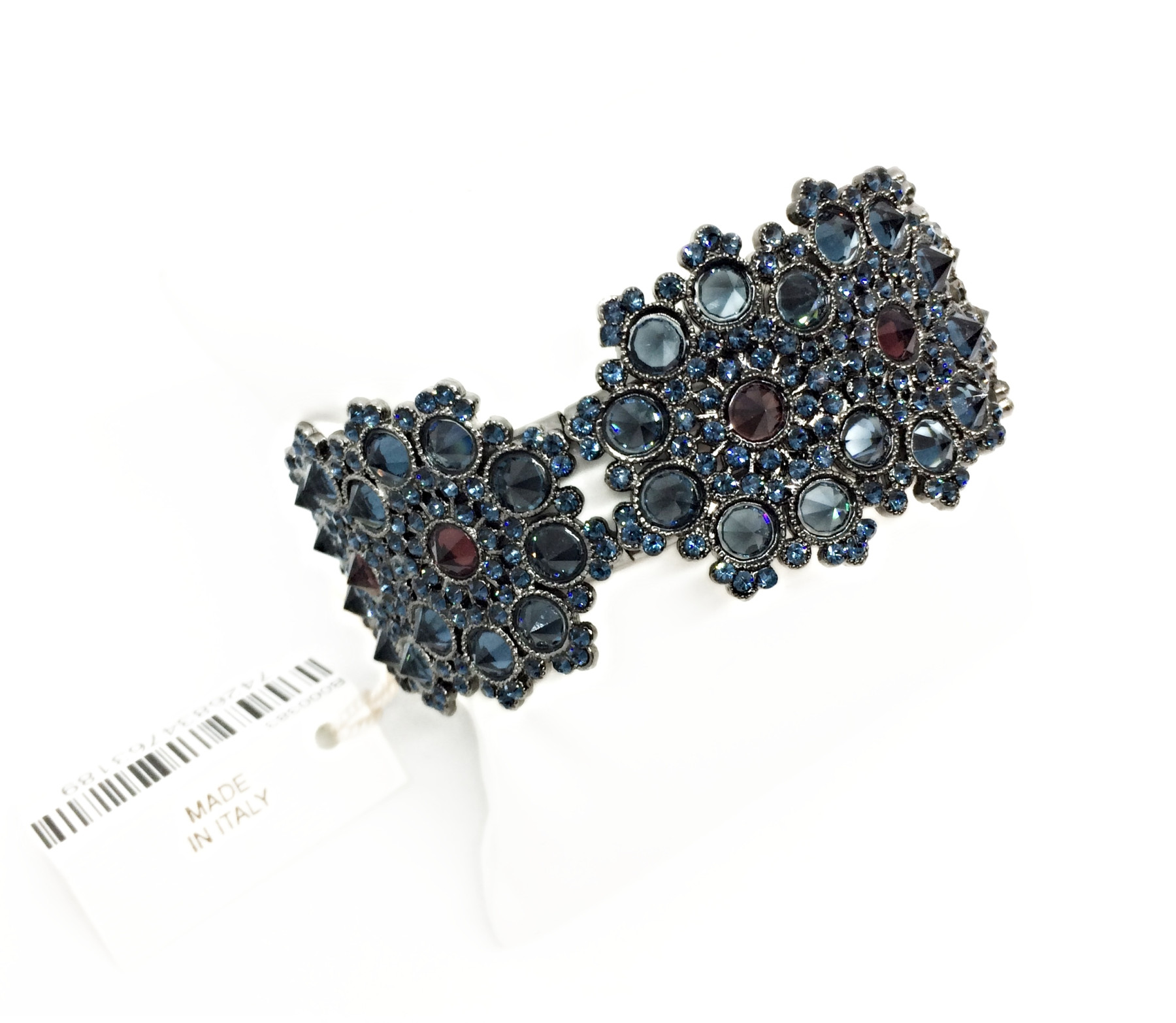 Bracciale elastico semi-rigido ricco con cristalli blu e bordeaux art. B000383