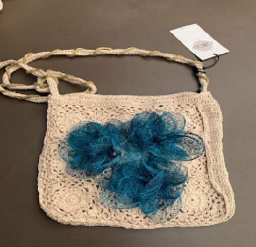 BORSA UNCINETTO CON FIORI CELESTI