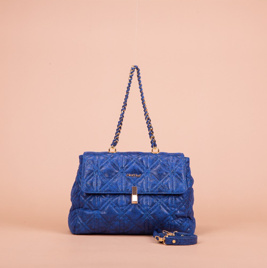 BORSA A MANO TRAPUNTATA CON LUREX BLU ART.M8-H200248