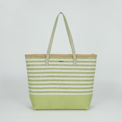 BORSA SHOPPER A RIGHE IN STRAW PAPER VERDE 