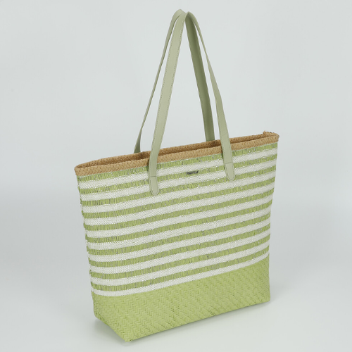 BORSA SHOPPER A RIGHE IN STRAW PAPER VERDE 