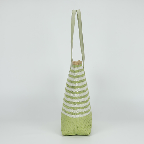 BORSA SHOPPER A RIGHE IN STRAW PAPER VERDE 