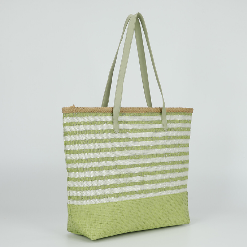 BORSA SHOPPER A RIGHE IN STRAW PAPER VERDE 