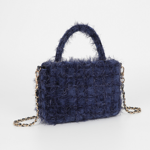 BORSA A TRACOLLA IN TWEED BLU