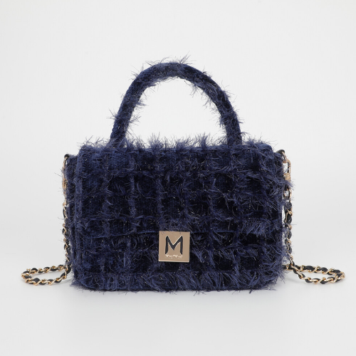 BORSA A TRACOLLA IN TWEED BLU