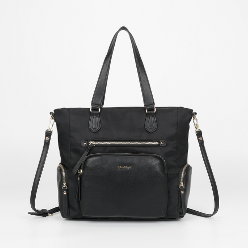 BORSA A SACCA IN NYLON CON DETTAGLI IN PU NERO
