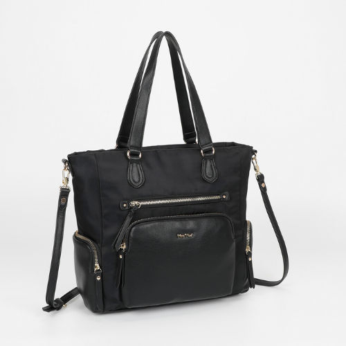 BORSA A SACCA IN NYLON CON DETTAGLI IN PU NERO