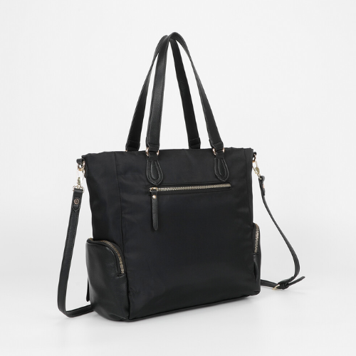 BORSA A SACCA IN NYLON CON DETTAGLI IN PU NERO
