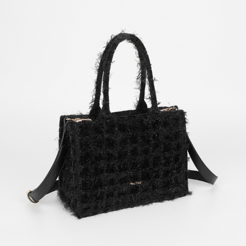 BORSA SHOPPER MEDIA IN TWEED NERO