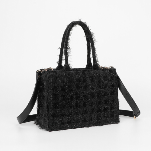 BORSA SHOPPER MEDIA IN TWEED NERO