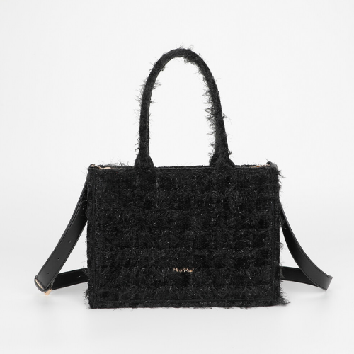 BORSA SHOPPER MEDIA IN TWEED NERO