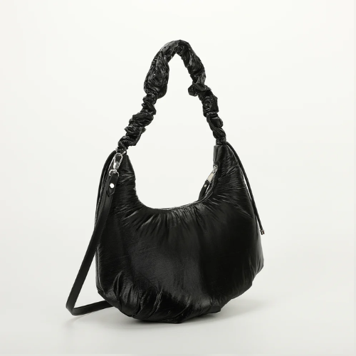BORSA HOBO IN NYLON CON MANICO ARRICCIATO NERO