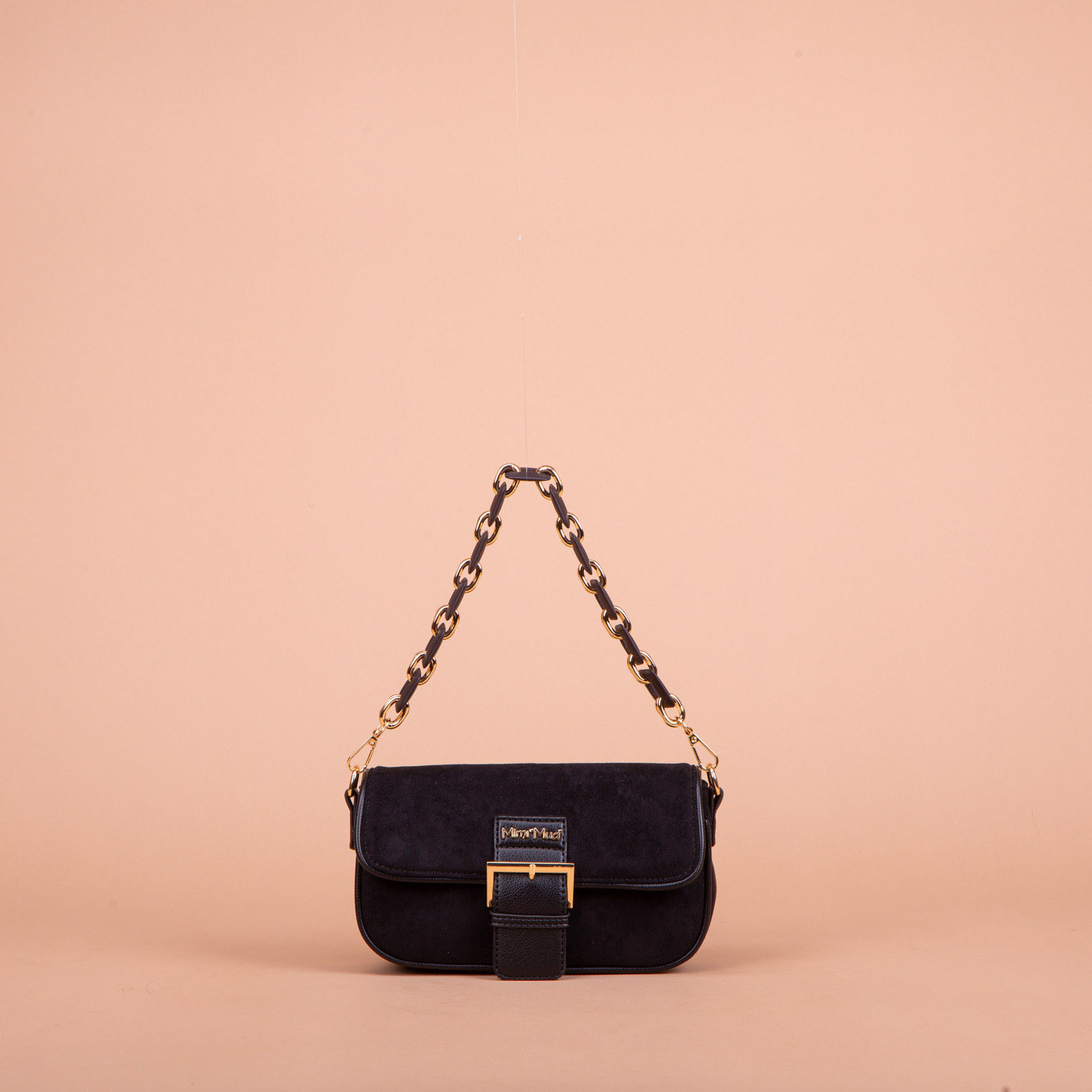 BORSA BAGUETTE EFFETTO CAMOSCIO CON CATENA NERO ART.M8-H200272