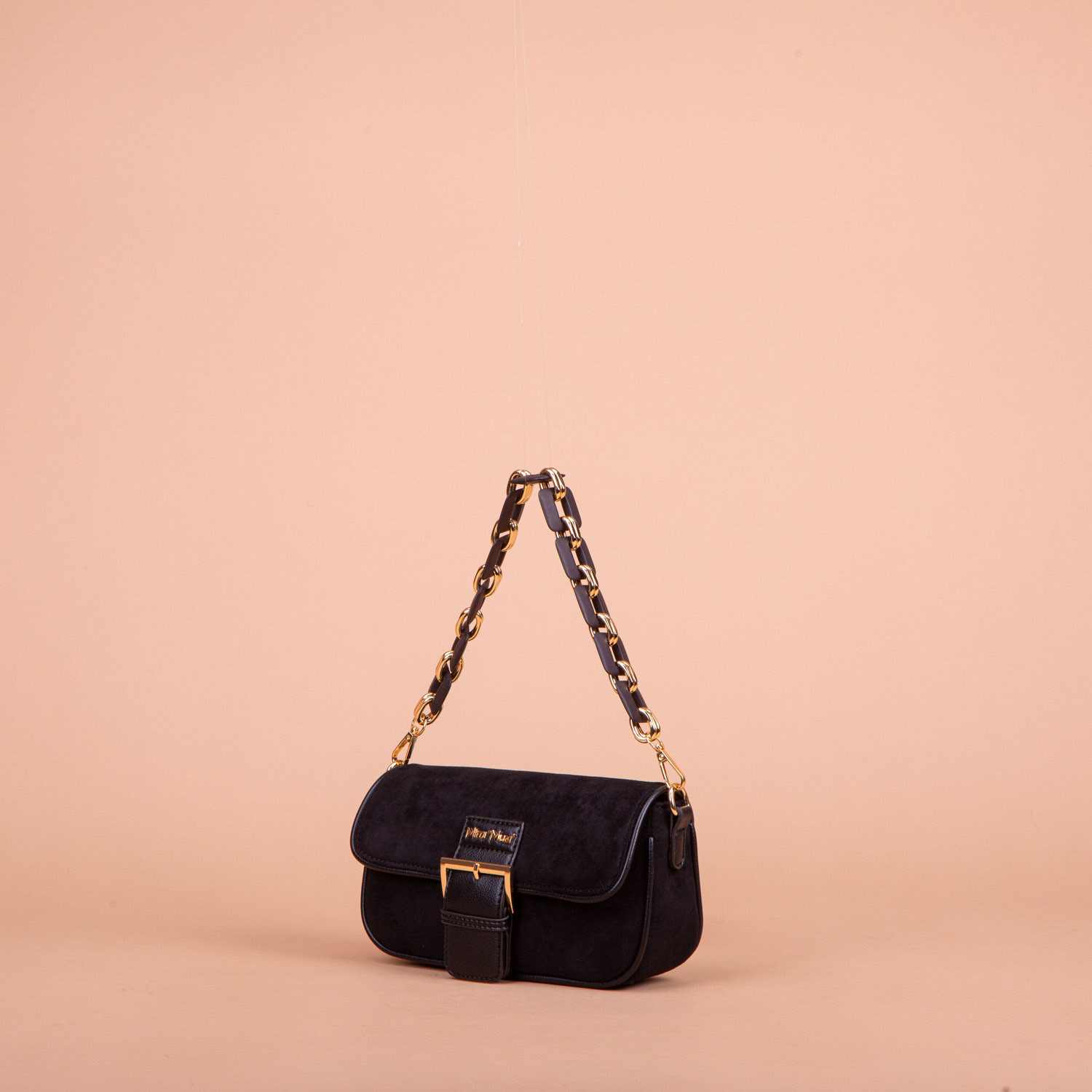BORSA BAGUETTE EFFETTO CAMOSCIO CON CATENA NERO ART.M8-H200272
