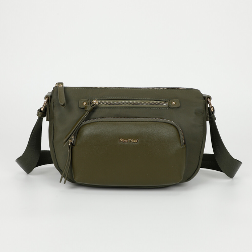 BORSA A TRACOLLA IN NYLON CON DETTAGLI IN PU VERDE MILITARE