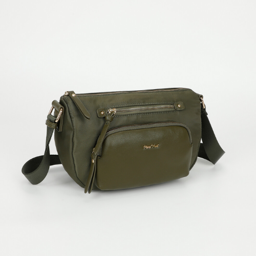 BORSA A TRACOLLA IN NYLON CON DETTAGLI IN PU VERDE MILITARE