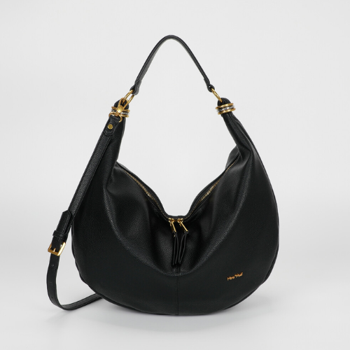 BORSA A SPALLA GRANDE CON ANELLI AI MANICI NERO