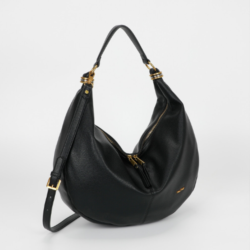 BORSA A SPALLA GRANDE CON ANELLI AI MANICI NERO