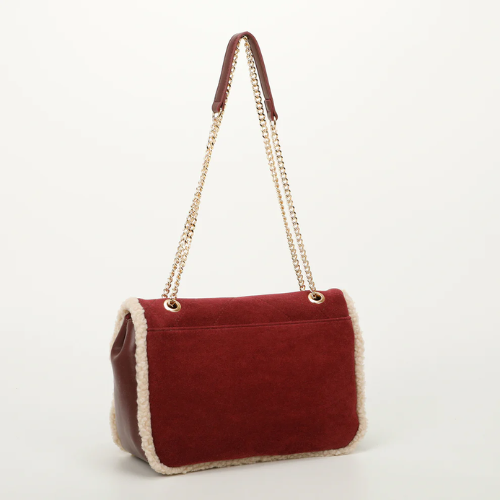 BORSA A TRACOLLA EFFETTO MONTONE BORDEAUX