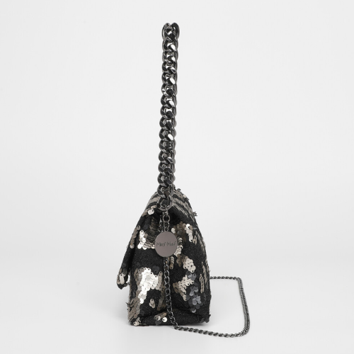 BORSA A MANO CON CATENA E PAILLETTES ARGENTO