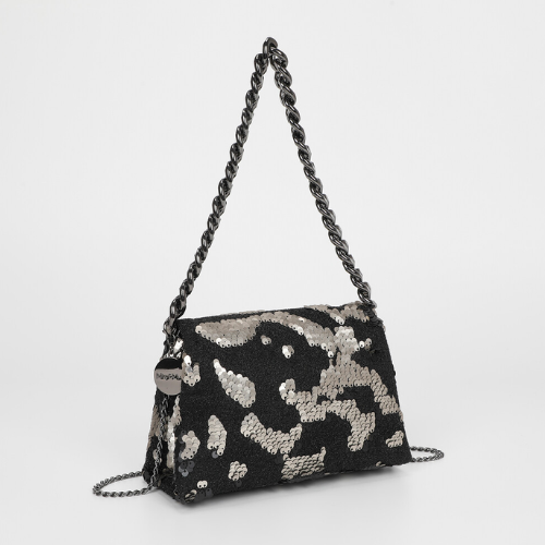 BORSA A MANO CON CATENA E PAILLETTES ARGENTO
