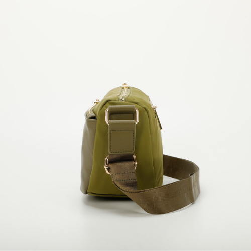 BORSA A TRACOLLA IN NYLON CON DETTAGLIO IN SIMILPE - VERDE OLIVA