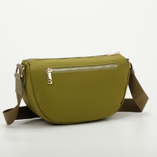 BORSA A TRACOLLA IN NYLON CON DETTAGLIO IN SIMILPE - VERDE OLIVA