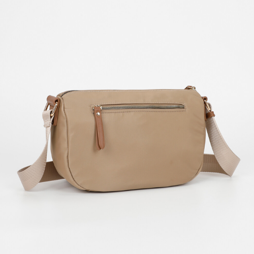BORSA A TRACOLLA IN NYLON CON DETTAGLI IN PU BEIGE