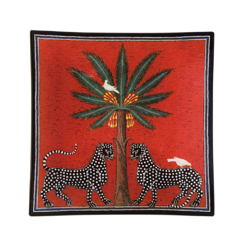 PIATTO DI VETRO MOSAICO ROSSO 18CM X 18CM